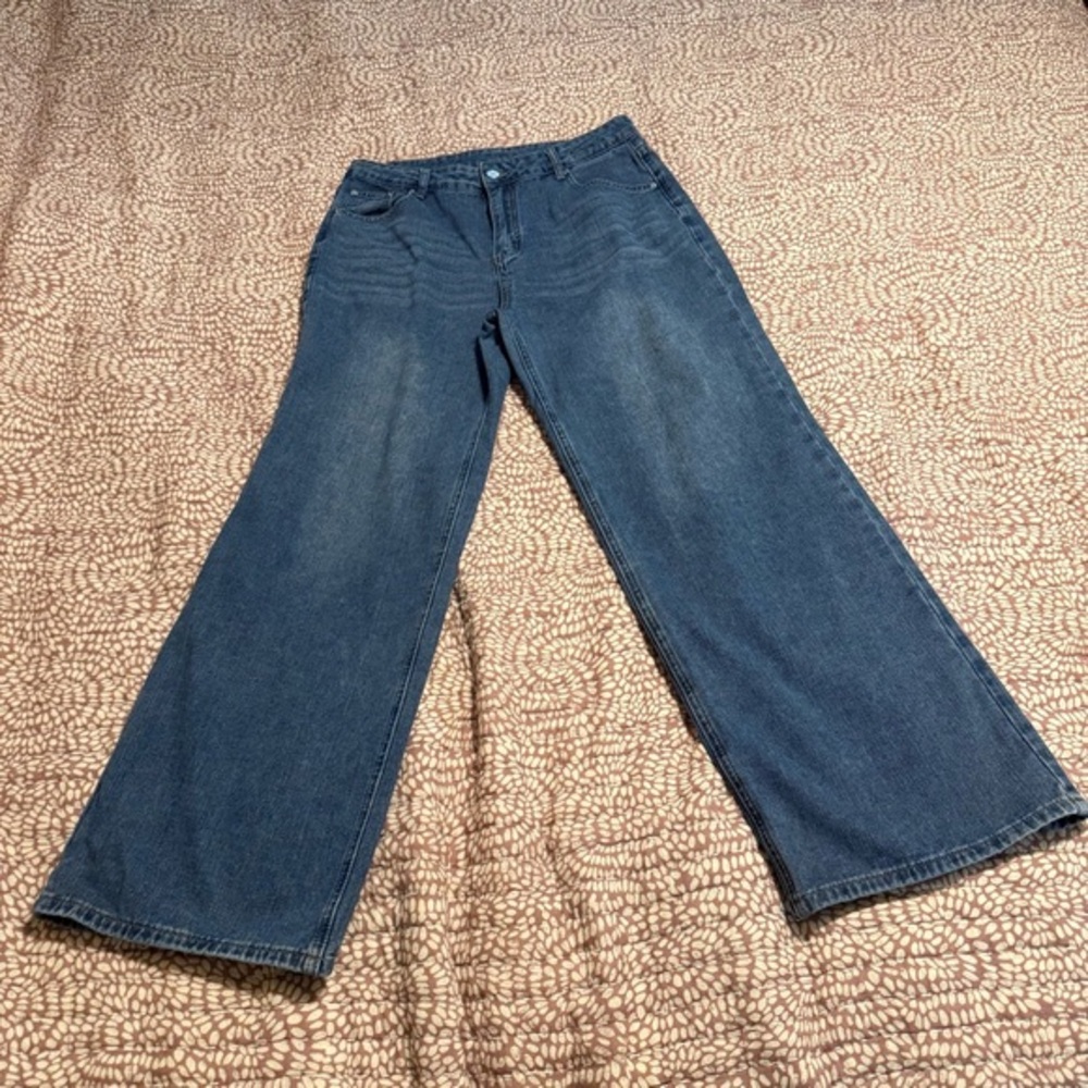 HDLTE Classic Blue Wide-Leg Women Jeans L